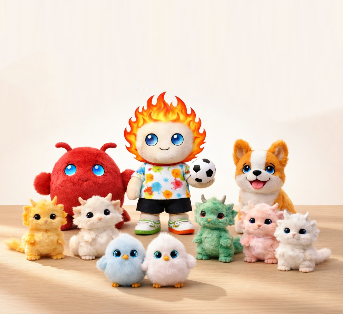A collection of EmotiToy AI plush toys